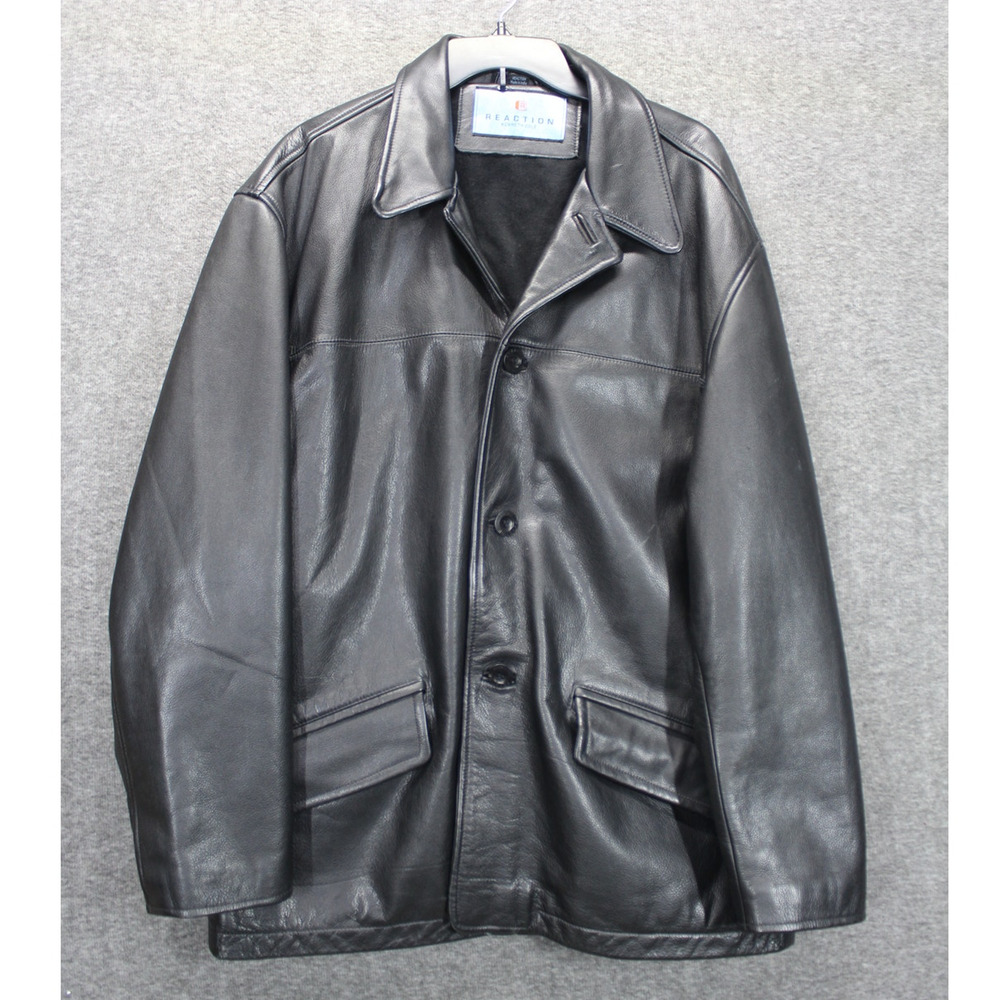 Kenneth Cole Reaction Mens large SOFT BLACK Leather Jacket Insulated